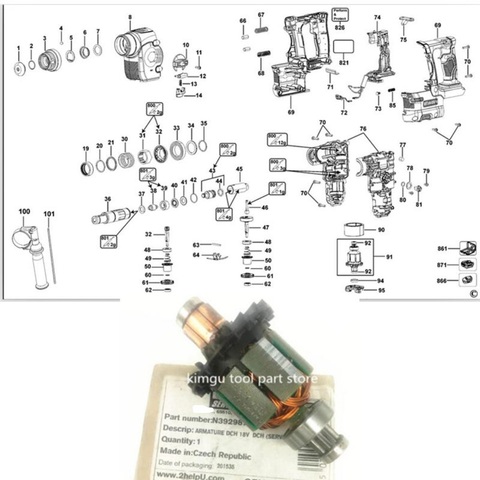 Moteur de Rotor à ARMATURE pour Dewalt, 18V-20V, N392987, DCH253, DCH254, DCH253M2, DCH254M2, DCH253KN ► Photo 1/1