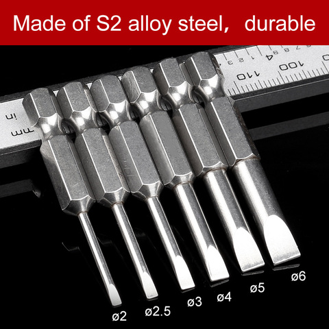 Tournevis à tête plate magnétique en acier allié S2, embouts fendus de 2mm à 6mm, à tige hexagonale de 1/4 pouces, 50mm, 6 pièces ► Photo 1/1