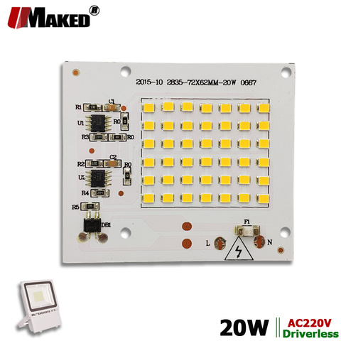 Module de projecteur LED PCB 20W 72x62mm 1800lm, plaque en aluminium blanc/chaud SMD2835, pilote IC intelligent pour projecteur, bricolage de lampe, ac 220v ► Photo 1/6