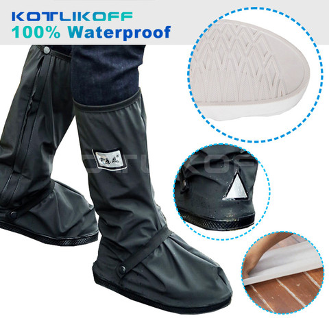 KOTLIKOFF Moto Imperméable Pluie Chaussures Couvre Plus Épaisses Scootor Non-slip Bottes Couvre 100% Étanche Réglage Étanchéité ► Photo 1/6