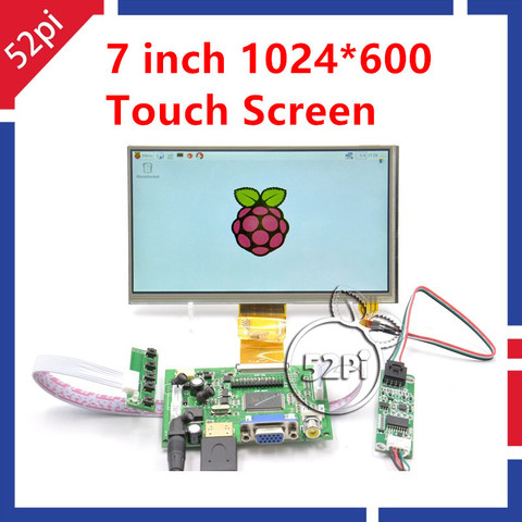 Moniteur LCD résistif 52Pi 7 pouces, 1024x600 TFT, écran tactile + carte pilote HDMI VGA 2AV pour Raspberry Pi 4 b toutes plateformes/PC ► Photo 1/3