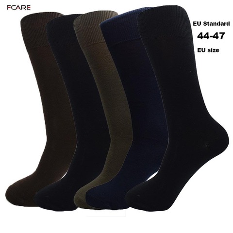 Fcare 10 PCS = 5 paires de long jambe d'affaires, plus grande taille 44-47 hommes d'équipage coton noir, bleu, brun et vert d'armée chaussettes ► Photo 1/6