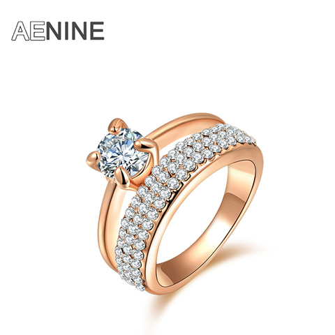 AENINE Classique AAA Cubique Zircone Bagues Pavent Cristal Autrichien Or Rose Couleur De Mariage Anneaux Bijoux R150290250R ► Photo 1/5