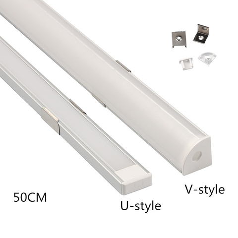 Support de canal de barre de lumières LED en aluminium, Style U/V 50cm, couvercle laiteux, extrémité pour accessoires de bande lumineuse ► Photo 1/6