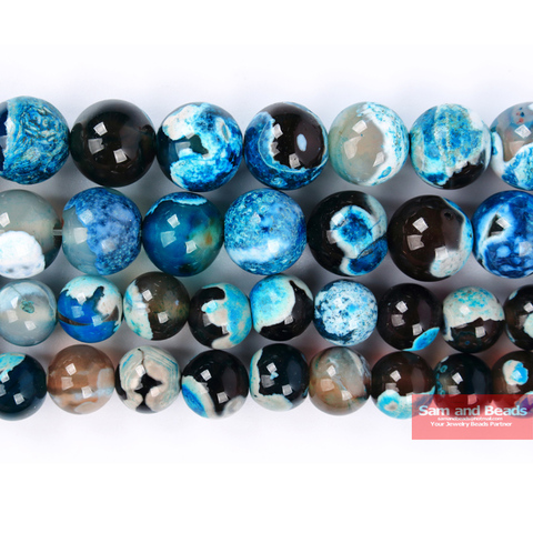 Prix usine pierre naturelle bleu feu Agates perles 16 