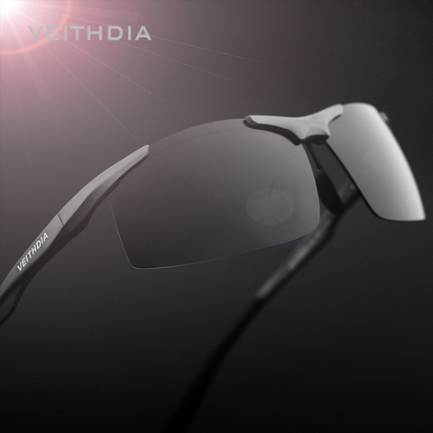 VEITHDIA – lunettes de soleil polarisées rectangulaires sans bords, en aluminium, accessoires pour hommes, 6535 ► Photo 1/4