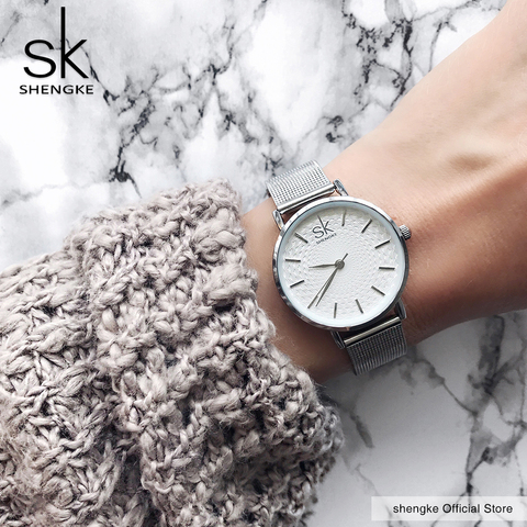 2022 SK Super mince maille d'argent en acier inoxydable montres femmes haut marque de luxe horloge décontractée dames montre-bracelet Relogio Feminino ► Photo 1/6