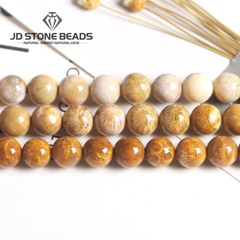 Perles en pierre naturelle de corail F0ssil, 4 6 8 10 12mm, perles de chrysanthème en vrac pour la fabrication de bijoux, accessoire de Bracelet et de collier ► Photo 1/1