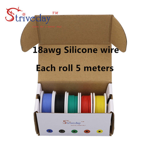 Fil de câble électrique Flexible en Silicone, 18awg, 25mx, boîte de mélange de 5 couleurs, 1 boîte de 2 paquets de fils toronnés en cuivre étamé, pour bricolage ► Photo 1/6