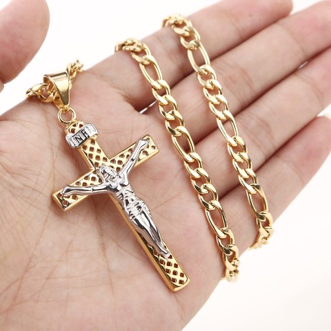 Collier avec pendentif catholique jésus Christ sur croix Crucifix, en acier inoxydable, 24 pouces, pour hommes et femmes ► Photo 1/6