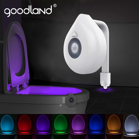 Goodland LED lumière de toilette PIR capteur de mouvement lampe de nuit 8 couleurs rétro-éclairage WC cuvette de toilette siège salle de bain veilleuse pour enfants ► Photo 1/6