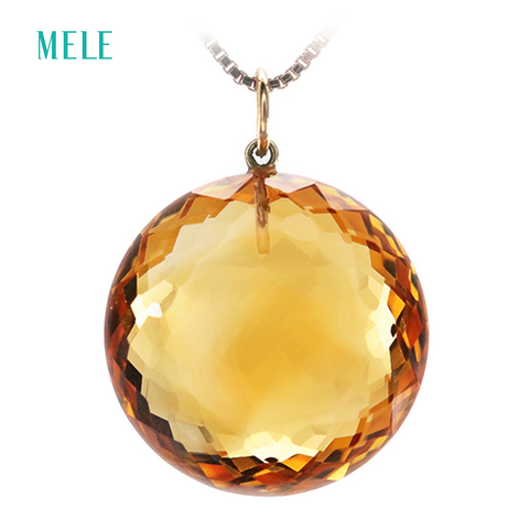 Naturel jaune citrine 18 k or jaune pendentif pour femmes, réel 18 k or, big round 18mm * 18mm, profonde couleur et belle de coupe ► Photo 1/1