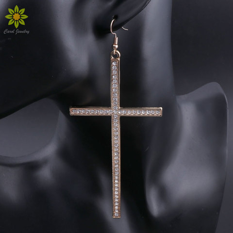 Boucles d'oreilles Hip Hop en strass plaqué or/argent, croix, boucles d'oreilles croisées en cristal, à la mode ► Photo 1/6