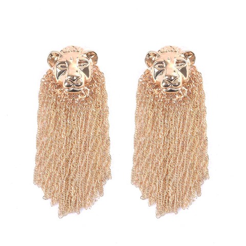 2022 ZA mode exagérée tête de Lion chaîne en métal gland balancent boucles d'oreilles femmes Punk Hip Hop longue frange boucle d'oreille femme bijoux ► Photo 1/6