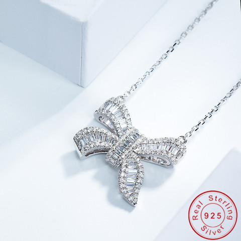 Pendentif papillon de luxe en zircon cz pour femmes, collier en argent sterling 925, bijoux de mariée ► Photo 1/5