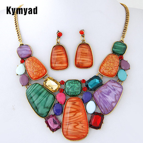 Kymyad-ensemble de bijoux femme en pierre multicolore, perles africaines fines, ensemble de bijoux Vintage, collier, boucles d'oreilles, pour femme ► Photo 1/6