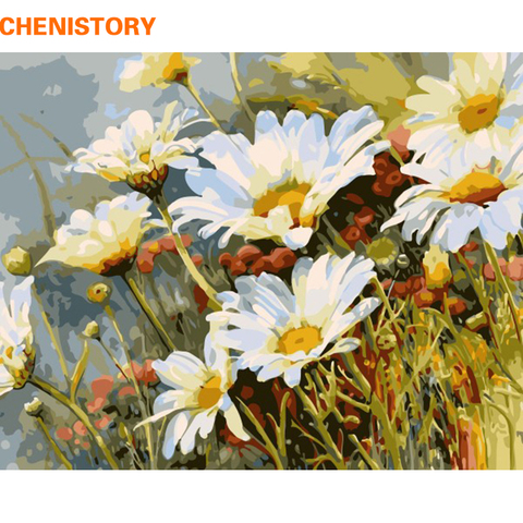 CHENISTORY-peinture à l'huile de chrysanthème blanc avec chiffres sur toile, cadeau Unique, décoration de maison, bricolage numérique ► Photo 1/6