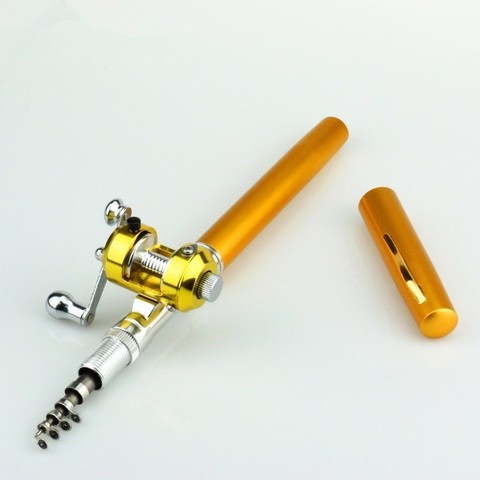 Mini canne à pêche télescopique pliable en forme de stylo, Portable, pour ruisseau, pour rivière, avec moulinet ► Photo 1/6