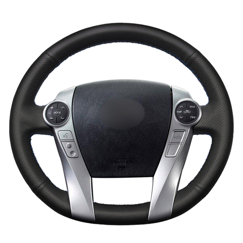 Couvre-volant de voiture en cuir artificiel noir à coudre à la main pour Toyota Prius 30(XW30) 2009-2015 Prius C(US)2012-2017 ► Photo 1/6