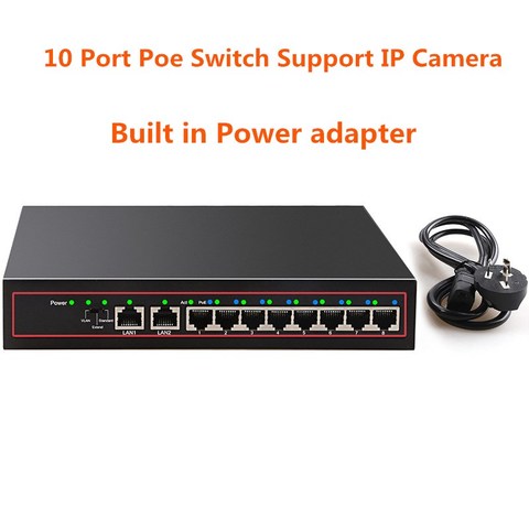 Interrupteur POE 48V, 10 Ports, interrupteur d'alimentation réseau Ethernet 8 Ports, commutateur injecteur pour caméra IP/sans fil AP/vidéosurveillance ► Photo 1/6