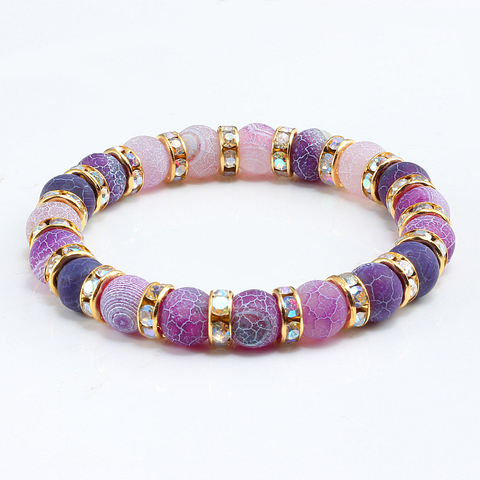 Bracelet classique coloré violet en cristal pour femmes et hommes, bijou de Yoga, perles Chakra, en pierre naturelle, tendance, 1 pièces ► Photo 1/6