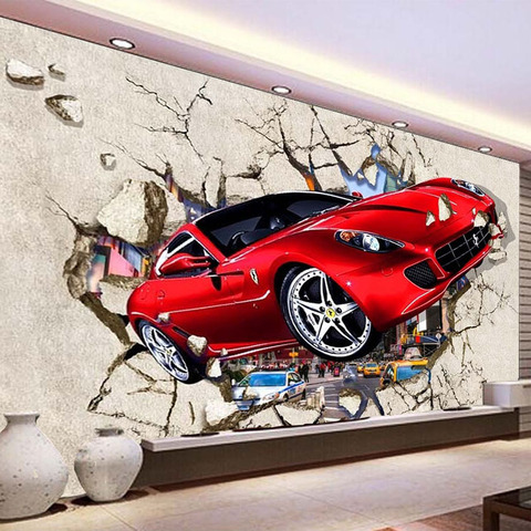 Papier peint Mural 3D avec voiture cassée, décoration d'interieur ► Photo 1/6