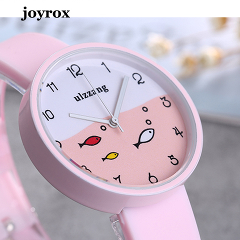 JOYROX-montre pour enfants filles, montre-bracelet à Quartz avec bracelet coloré en Silicone, cadran à motifs de poisson, design de dessin animé ► Photo 1/6