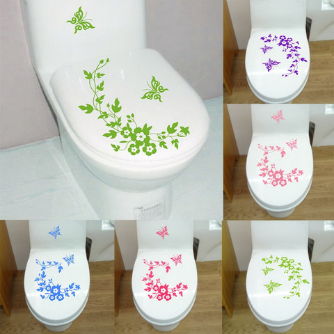 Autocollants muraux de salle de bains, fleur et papillon, pour la décoration de la maison, pour les toilettes ► Photo 1/6