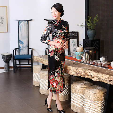 Qipao chinoise, grande taille XXXL, robe de soirée classique à fleurs, élégante, à col Mandarin, traditionnelle, pour femmes ► Photo 1/6