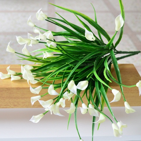 Mini calla artificielle avec feuille en plastique, 25 têtes/bouquet, faux lys, plantes aquatiques, fleur de décoration pour la maison ► Photo 1/6