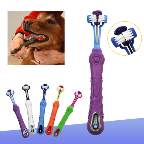 Brosse à dents à trois têtes pour animaux de compagnie, couleur aléatoire, accessoire de soins pour les dents des chiens et des chats, accessoire de nettoyage ► Photo 1/6