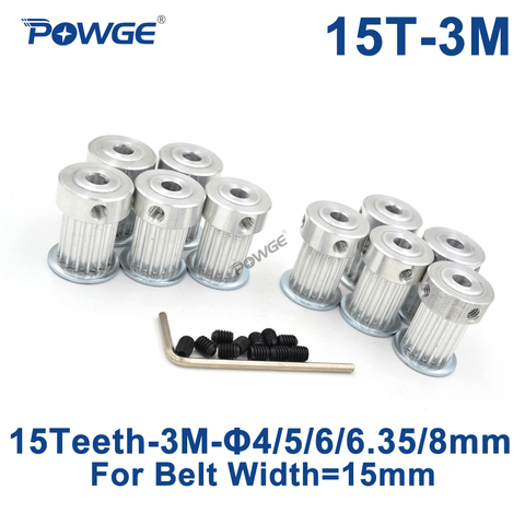 POWGE – alésage de poulie de synchronisation HTD3M, 15 dents de 3M, 4mm 5mm 6mm 6.35mm 8mm pour largeur 15mm, 10 pièces ► Photo 1/1