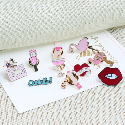 Broches de dessin animé pour femmes, jolies broches flamant rose, Cigarette de vin, jean, épingle à revers, Badge, bijoux, cadeaux ► Photo 1/6