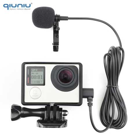 QIUNIU – Microphone externe avec support de cadre Standard, 2M, étui de protection pour GoPro Hero 3 3 + 4 Go Pro 4, accessoires ► Photo 1/6