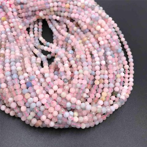 Micro perles en pierre Morganite naturelle, à facettes, petites perles rondes et amples, rose, bleu, pour la fabrication de bracelets, fournitures, bijoux à bricoler soi-même ► Photo 1/6