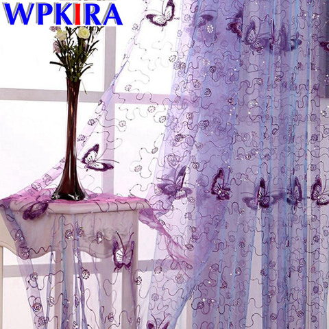 Rideaux en tissu violet moderne, rideau de fenêtre en Tulle rustique, brodé de papillon, pour fenêtre de salon, rideau rouge, WP344-30 ► Photo 1/6