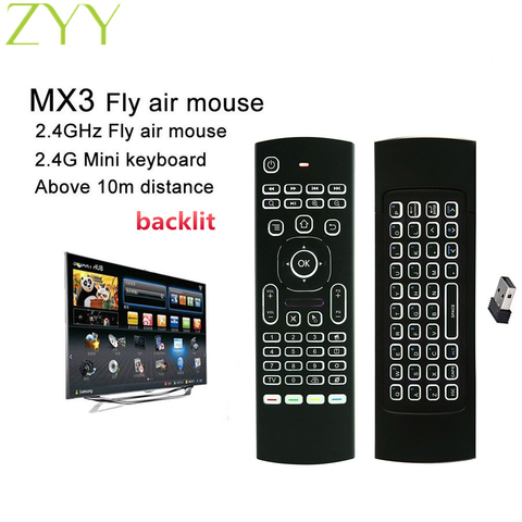 MX3 rétro-éclairage mouche Air souris télécommande sans fil Mini clavier 2.4 Ghz pour PC Android TV Box détection de mouvement contrôleur Gamer ► Photo 1/5