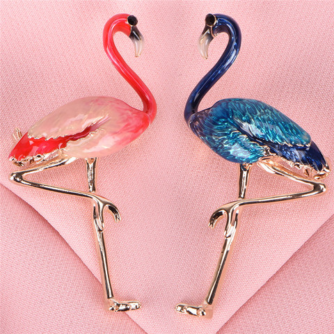 Broches flamant rose en alliage pour hommes et femmes, en émail rouge et bleu, en forme d'animal, en métal, pour Banquet, cadeau, boucle d'écharpe ► Photo 1/6