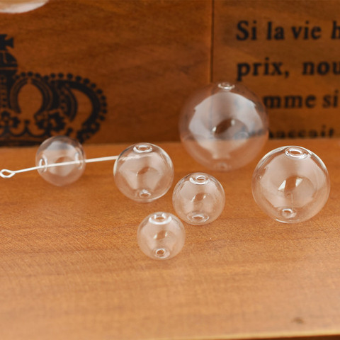 Boule de verre creuse avec double trou, flacon rond à double trou, perles rondes pour découvertes de bijoux, 10 pièces, 12-30mm ► Photo 1/3