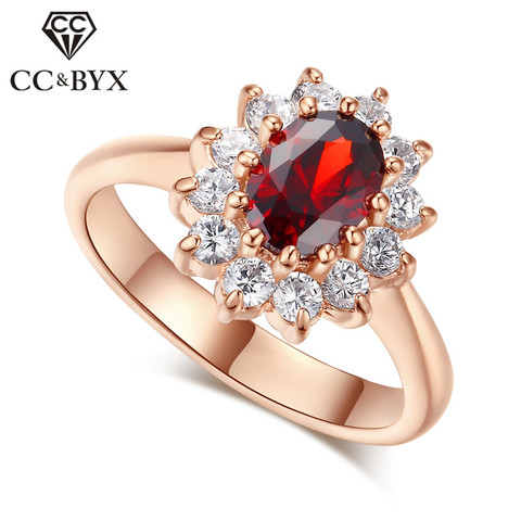 Bagues CC pour femmes, Bijoux princesse Diana, Bijoux de luxe, couleur or Rose, rouge, pierre CZ, pour fête, bague de mariée, CC625 ► Photo 1/6