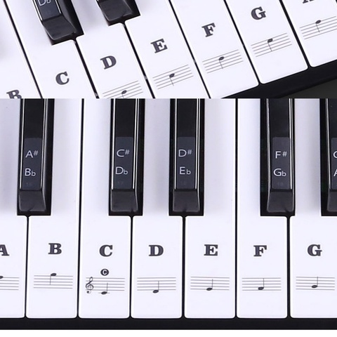 Transparent Piano clavier autocollant 54/61 clé électronique clavier Piano autocollant 88 clé Piano Stave Note autocollant pour touches blanches ► Photo 1/6