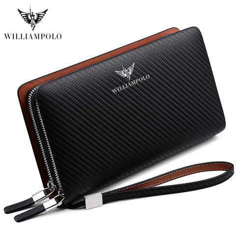 WILLIAMPOLO – pochette en cuir de vache nouveauté pour homme, portefeuille Business, Long, fermeture éclair, tendance, 100% ► Photo 1/6