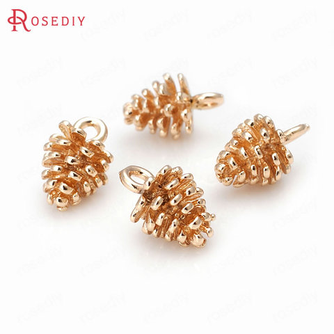 Petite pomme de pin en laiton plaqué, accessoires de haute qualité bijoux à bricoler soi-même, 6 pièces, 8x12MM 24K, couleur Champagne or ► Photo 1/6