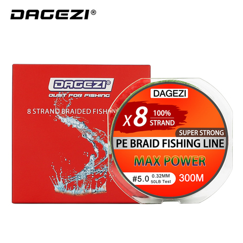 DAGEZI 8 brin 300 m/330YDS avec cadeau Super fort 10-80LB marque lignes de pêche 100% PE ligne de pêche tressée ligne lisse ► Photo 1/6