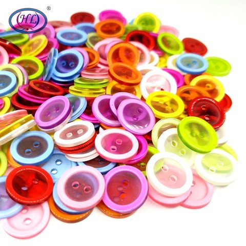 HL – 50 pièces/100 pièces de boutons ronds en résine de 15MM, 2 trous à dos plat, artisanat, vêtements pour enfants, accessoires de couture ► Photo 1/2