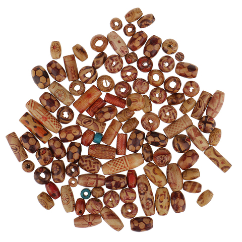 100 pièces mixte grand trou bois perles en bois pour macramé bijoux artisanat fabrication ► Photo 1/6