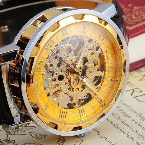 Montre automatique pour hommes, modèle de squelette, Montre de luxe, blanc et or ► Photo 1/6