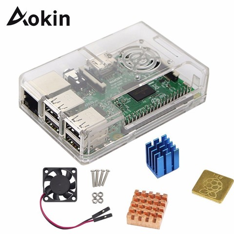 Aokin ABS couvercle de étui de protection avec ventilateur de refroidissement + dissipateur de chaleur 1 aluminium + 2 cuivre pour framboise Pi 4B 4 3 B +/3/2/ B + couvercle ► Photo 1/6