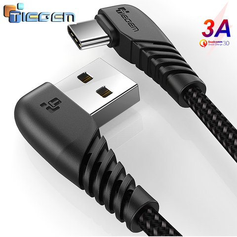 TIEGEM 3A câble USB de type C à 90 degrés pour Samsung Galaxy S10 S9 Plus Xiaomi Mi 8 6 MAX 3 LG USB C TYPE-C câble de données de charge rapide ► Photo 1/6