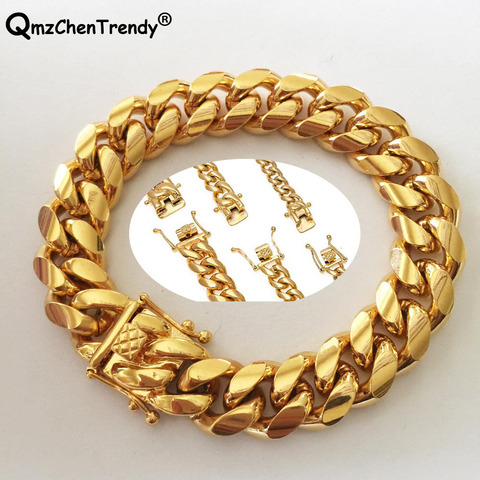 Promotion acier inoxydable Miami gourmette cubaine chaîne Bracelets Dragon coulée fermoir Bracelet Hip hop bijoux 8MM ~ 18MM hommes Bracelet ► Photo 1/6